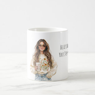 Geloof in Dromen Meisje Bruin Haar Kopje Koffiemok