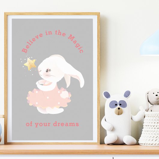 Geloof in dromen speelse konijn kinderkamer print