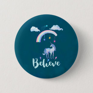 Geloof in een Waterverf Unicorn onder een regenboo Ronde Button 5,7 Cm