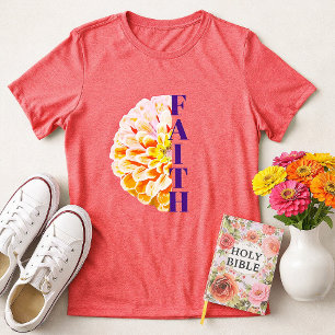 Geloof in God Oranje Zinnia Bloemig Christelijk Tri-Blend Shirt