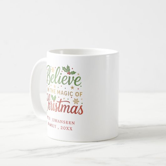 Geloof in het Kerstscript Modern Simple Trendy Koffiemok (Voorkant links)