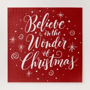 Geloof in het wonder van de kerstbelettering van J Legpuzzel