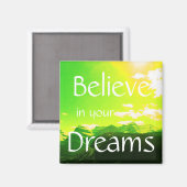 Geloof in je dromen bergen met gele lucht magneet (Voorkant / Achterkant)
