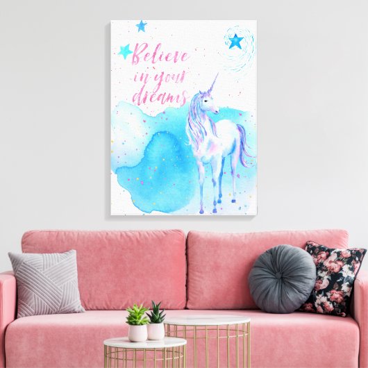 Geloof in je dromen Eenhoorn Canvas Afdruk (Insitu (Woonkamer))