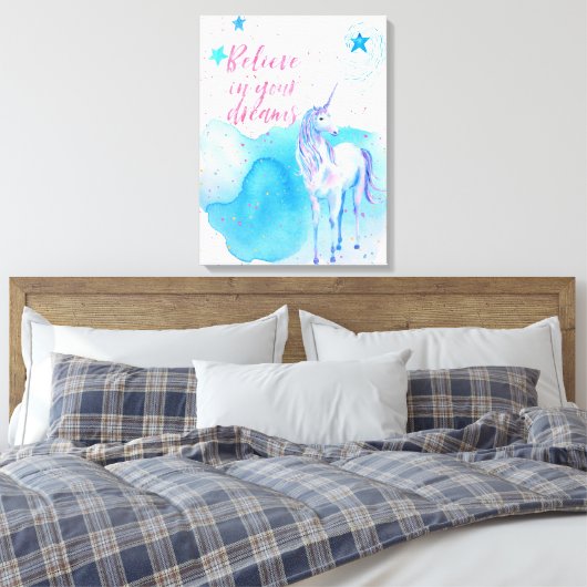 Geloof in je dromen Eenhoorn Canvas Afdruk (Insitu (Slaapkamer))