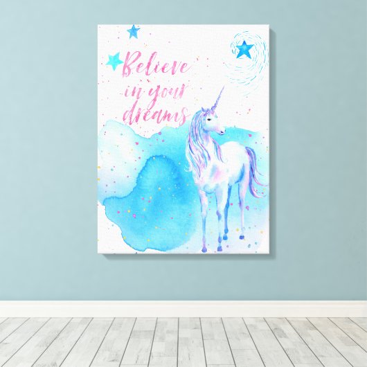 Geloof in je dromen Eenhoorn Canvas Afdruk (Insitu (Houten vloer))