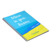 Geloof in je dromen, tropisch strand, jouw naam notitieboek (Rechterzijde)