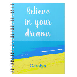 Geloof in je dromen, tropisch strand, jouw naam notitieboek