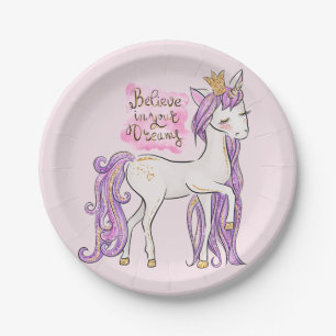 "Geloof in je dromen" Unicorn Girls Birthday 7" Papieren Bordje