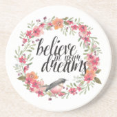 Geloof in je dromen Vogel Roze Bloemen Zandsteen Onderzetter (Voorkant)