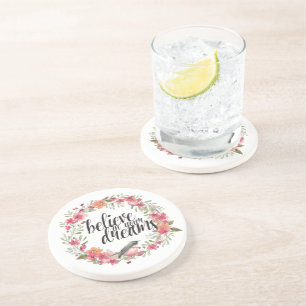 Geloof in je dromen Vogel Roze Bloemen Zandsteen Onderzetter