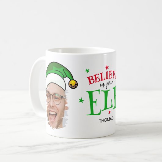 Geloof in je Elf Fun-fotokerstfeest Koffiemok (Voorkant links)