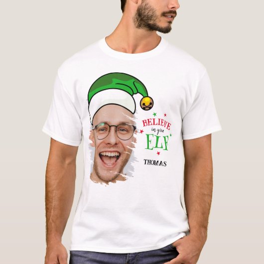 Geloof in je Elf Fun-fotokerstfeest T-shirt (Voorkant)
