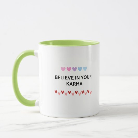 Geloof in je karma typografie mok (Links)