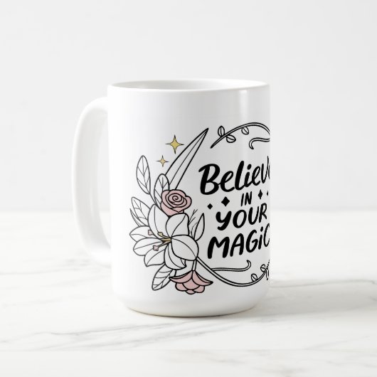 Geloof in je magie - Inspirerend bloemen Koffiemok (Voorkant links)