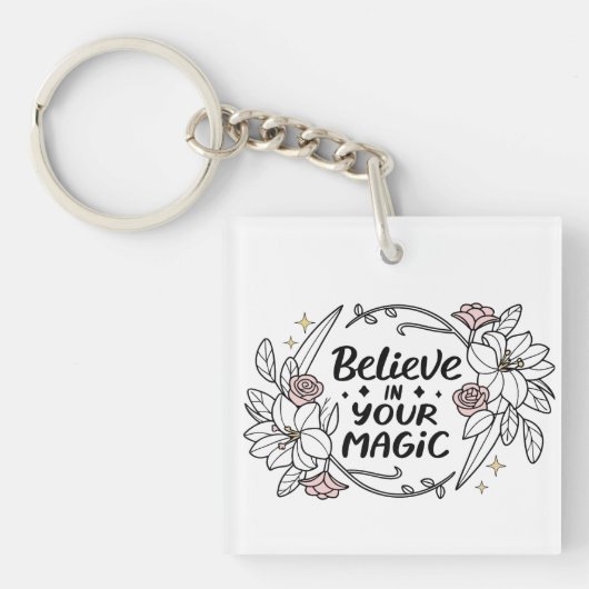 Geloof in je magie - Inspirerend bloemen Sleutelhanger (voorkant)