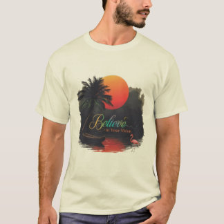Geloof in je Visie: Silhouet van een Tropische Zon T-shirt