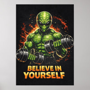 Geloof in jezelf, Alien Bodybuilder Fitness Workou Poster