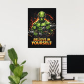 Geloof in jezelf, Alien Bodybuilder Fitness Workou Poster (Thuiskantoor)