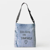 Geloof in jezelf Blue Denim Motivatie Crossbody Tas (Achterkant)
