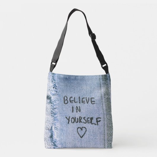 Geloof in jezelf Blue Denim Motivatie Crossbody Tas (Achterkant)