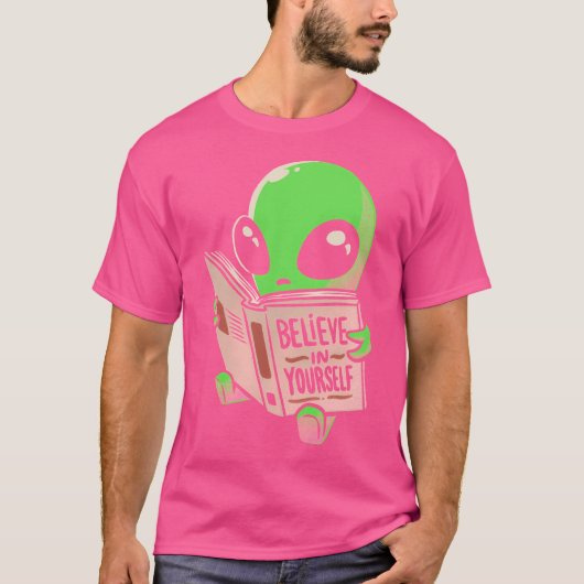 Geloof in jezelf Grappig boek Alien T-shirt (Voorkant)