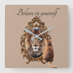Geloof in jezelf Inspirerend lion Vierkante Klok