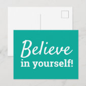 Geloof in jezelf Inspirerend Quote Blauwgroen Wit Briefkaart (Voorkant / Achterkant)