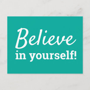 Geloof in jezelf Inspirerend Quote Blauwgroen Wit Briefkaart