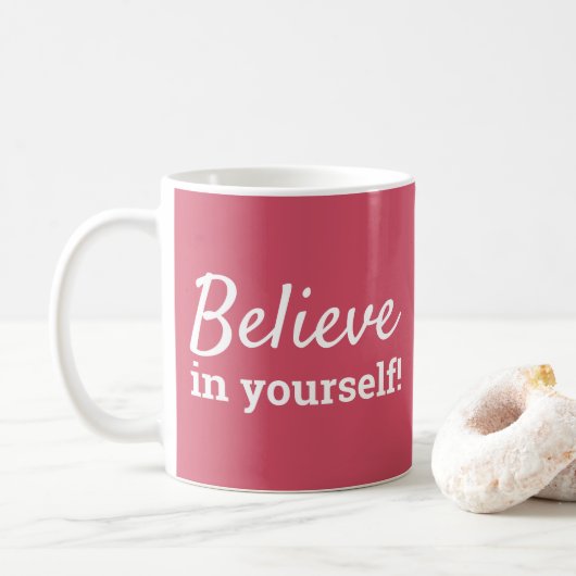 Geloof in jezelf Inspirerend roze & wit Koffiemok (Met donut)