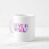 Geloof in jezelf kleurrijke tekst motivatie koffiemok (Voorkant links)