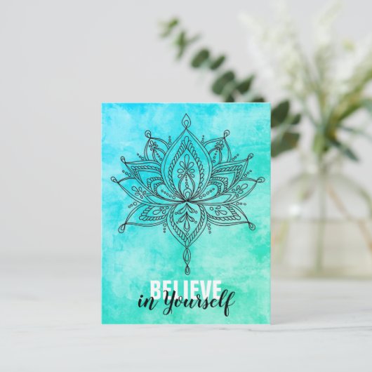 Geloof in jezelf Lotus Mandala Turquoise Briefkaart (Staand voorkant)