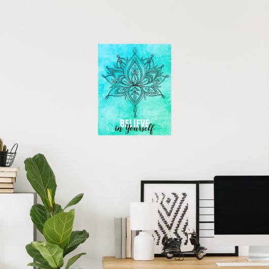 Geloof in jezelf Lotus Mandala Turquoise Poster (Thuiskantoor)