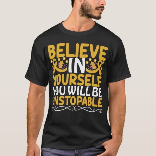 Geloof in jezelf Motivatie Quote Gold Ribbon T-shirt (Voorkant)