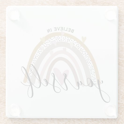 geloof in jezelf positieve bevestiging regenboog glazen onderzetter (Achterkant)