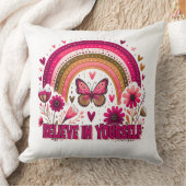 Geloof in jezelf Rainbow Butterfly Flowers Boho Kussen (Deken)