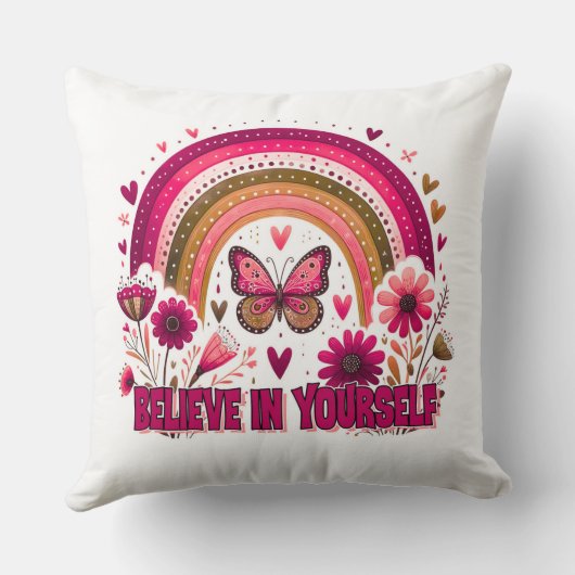 Geloof in jezelf Rainbow Butterfly Flowers Boho Kussen (Achterkant)