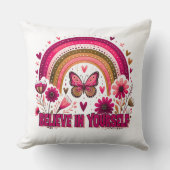 Geloof in jezelf Rainbow Butterfly Flowers Boho Kussen (Voorkant)