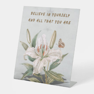 Geloof in jezelf reclamebord met voetstuk