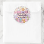 Geloof in jezelf ronde sticker (Tas)