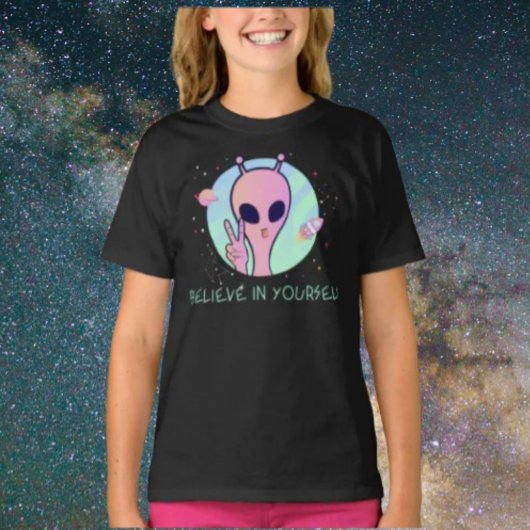 Geloof in jezelf Roze Alien Kinder Shirt