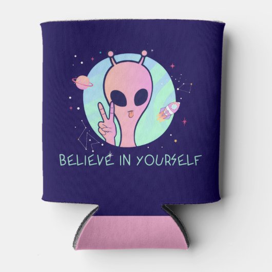 Geloof in jezelf Roze Alien Koelbox Blikjeskoeler (Voorkant)
