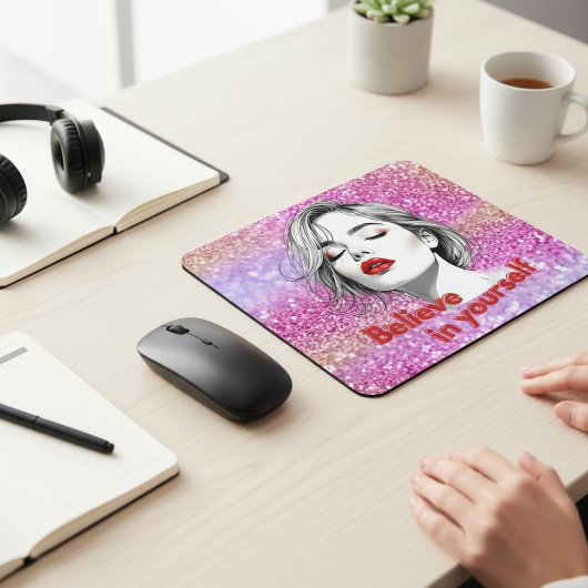 Geloof in jezelf Roze Glitter Inspirerend Muismat