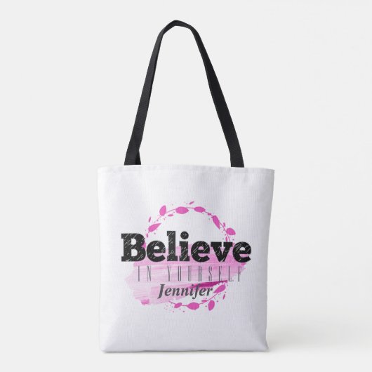 Geloof in jezelf roze Waterverf inspirerend Tote Bag (Achterkant)