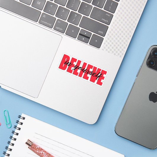 Geloof in jezelf sticker (Laptop met iPhone)