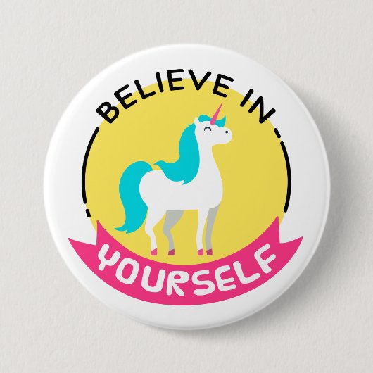 'Geloof in jezelf' Unicorn Badge Ronde Button 7,6 Cm (Voorkant)