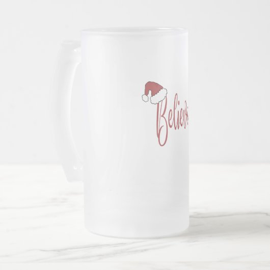 Geloof in Kerstmis met rode kerstmuts Matglas Bierpul (Voorkant links)