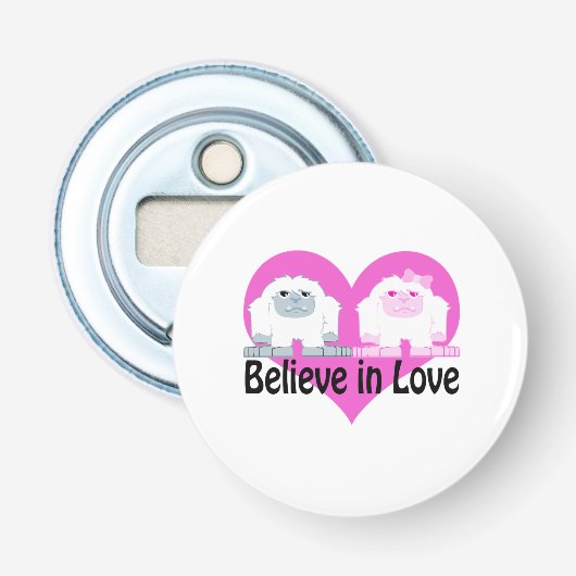 Geloof in liefde! Cute Yetis Button Flesopener (Voorkant)