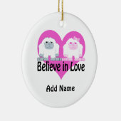 Geloof in liefde! Cute Yetis Keramisch Ornament (Rechts)