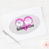 Geloof in liefde! Cute Yetis Ovale Sticker (Envelop)
